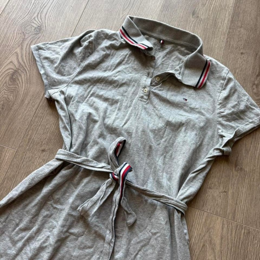 Tommy Hilfiger Polo Dress XL Gray Tie Waist Preppy Casual